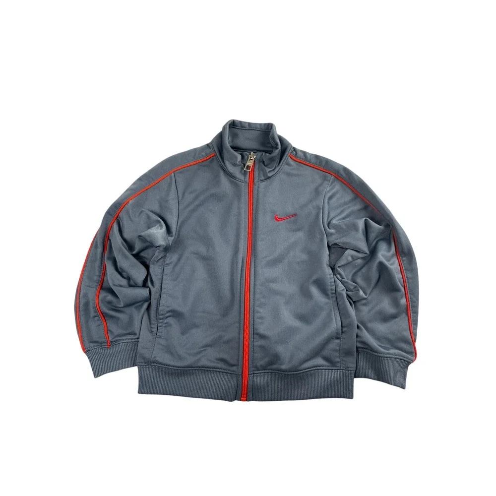 Nike Boys Gray Red Full Zip‎ Track Jacket Sporty Swoosh Logo Toddler Size 3T